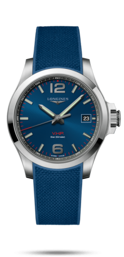 Longines Conquest V.H.P. 41 Paslanmaz Çelik / Mavi / Kauçuk, referans L3.716.4.96.9