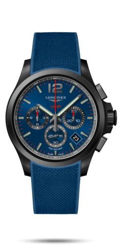 Longines Conquest V.H.P. Chronograph 42 PVD / Mavi / Kauçuk, referans L3.717.2.96.9