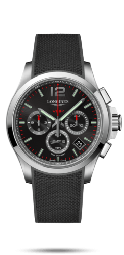 Longines Conquest V.H.P. Chronograph 42 Paslanmaz Çelik / Siyah / Kauçuk, referans L3.717.4.56.9
