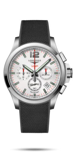 Longines Conquest V.H.P. Chronograph 42 Paslanmaz Çelik / Gümüş / Kauçuk, referans L3.717.4.76.9