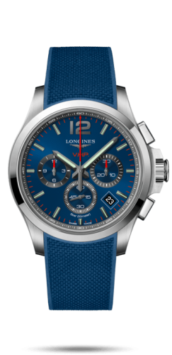 Longines Conquest V.H.P. Chronograph 42 Paslanmaz Çelik / Mavi / Kauçuk, referans L3.717.4.96.9