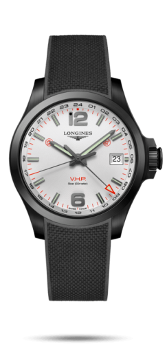 Longines Conquest V.H.P. GMT 41 PVD / Gümüş / Kauçuk, referans L3.718.2.76.9