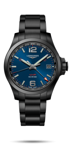Longines Conquest V.H.P. GMT 41 PVD / Mavi / Bilezik, referans L3.718.2.96.6