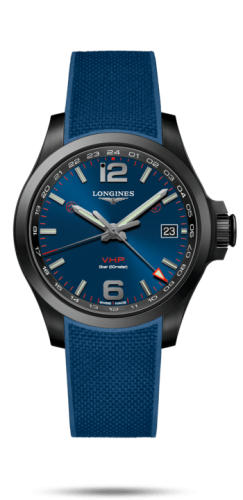 Longines Conquest V.H.P. GMT 41 PVD / Mavi / Kauçuk, referans L3.718.2.96.9