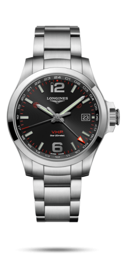Longines Conquest V.H.P. GMT 41 Paslanmaz Çelik / Siyah / Bilezik, referans L3.718.4.56.6