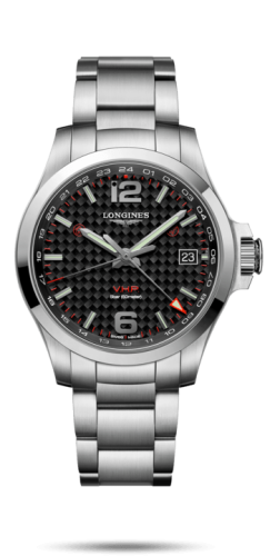 Longines Conquest V.H.P. GMT 41 Paslanmaz Çelik / Carbon / Bilezik, referans L3.718.4.66.6