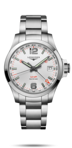 Longines Conquest V.H.P. GMT 41 Paslanmaz Çelik / Gümüş / Bilezik, referans L3.718.4.76.6