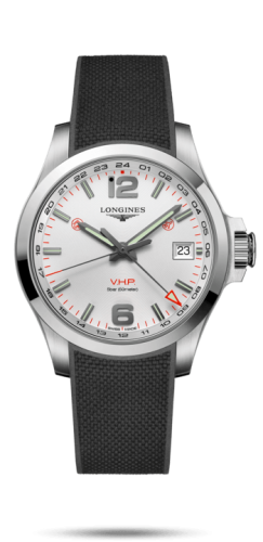 Longines Conquest V.H.P. GMT 41 Paslanmaz Çelik / Gümüş / Kauçuk, referans L3.718.4.76.9