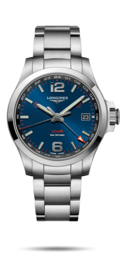 Longines Conquest V.H.P. GMT 41 Paslanmaz Çelik / Mavi / Bilezik, referans L3.718.4.96.6
