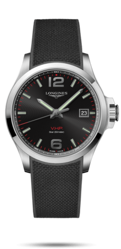 Longines Conquest V.H.P. 43 Paslanmaz Çelik / Siyah / Kauçuk, referans L3.726.4.56.9