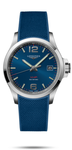 Longines Conquest V.H.P. 43 Paslanmaz Çelik / Mavi / Kauçuk, referans L3.726.4.96.9