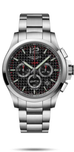 Longines Conquest V.H.P. Chronograph 44 Paslanmaz Çelik / Carbon / Bilezik, referans L3.727.4.66.6