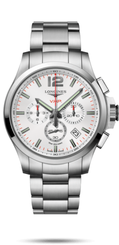 Longines Conquest V.H.P. Chronograph 44 Paslanmaz Çelik / Gümüş / Bilezik, referans L3.727.4.76.6