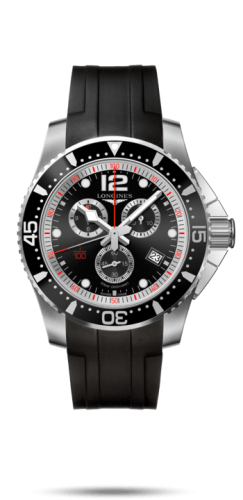 Longines HydroConquest 47.5 Chronograph Quartz Paslanmaz Çelik / Siyah / Kauçuk, referans L3.843.4.56.2