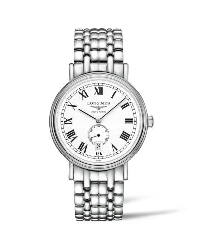 Longines Presence 40 Small Seconds Stainless Steel / White - Roman / Bracelet, reference L4.905.4.11.6