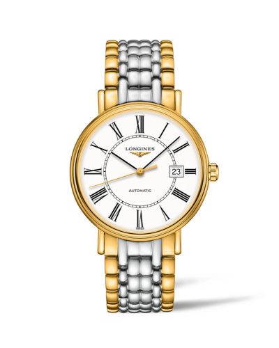 Longines Presence 40 Automatic PVD Gold / White - Roman / Bracelet, reference L4.922.2.11.7