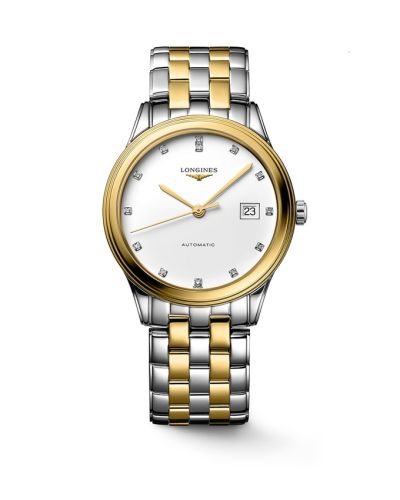 Longines Flagship 38.5 Automatic Paslanmaz Çelik - Sarı Altın / Beyaz - Elmas / Bilezik, referans L4.974.3.27.7