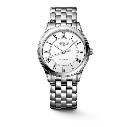 Longines Flagship 38.5 Automatic Paslanmaz Çelik / Beyaz - Roman / Bilezik, referans L4.974.4.21.6