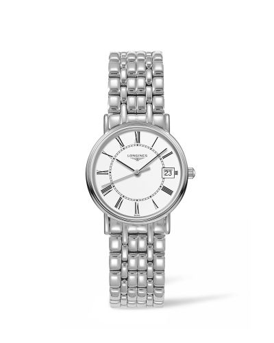 Longines Presence Quartz 30mm Paslanmaz Çelik / Beyaz - Roman / Bilezik, referans L4.320.4.11.6