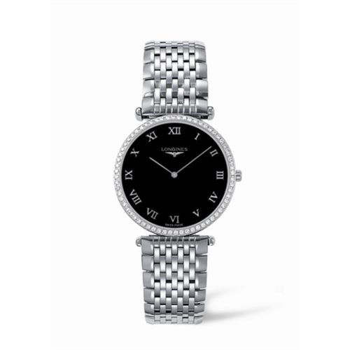 Longines La Grande Classique 33 Quartz Elmas Bezel Siyah Roman, referans L4.741.0.51.6