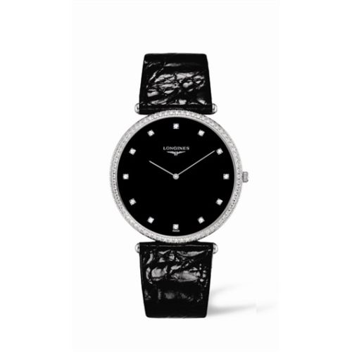 Longines La Grande Classique Quartz 37 Beyaz Altın Elmas Siyah, referans L4.766.7.58.4