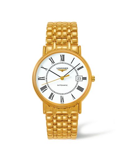 Longines Presence 38.5 Automatic PVD Gold / White - Roman / Bracelet, reference L4.921.2.11.8