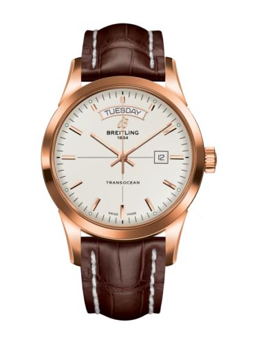 Breitling Transocean Day &amp; Date Red Gold / Silver / Croco / Pin 43mm, reference R45310121G1P1