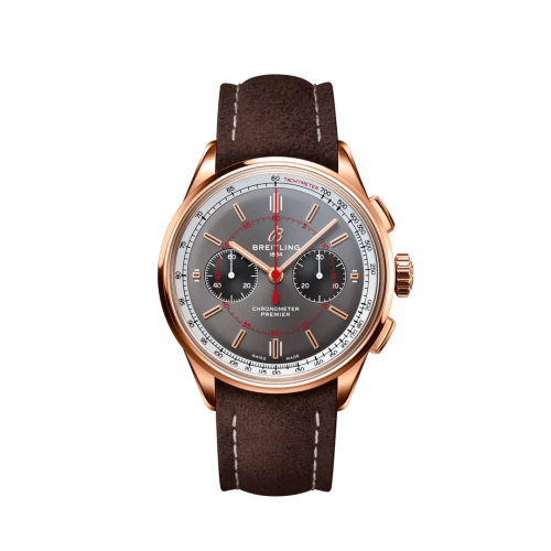Breitling Premier B01 Chronograph 42 Kırmızı Altın / Gri / Nubuck / Wheels &amp; Waves, referans RB0118A31B1X1