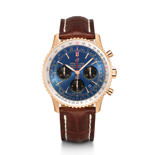 Breitling Navitimer 1 B01 Chronograph 43 Kırmızı Altın / Mavi / Croco / Pin, referans RB0121211C1P2