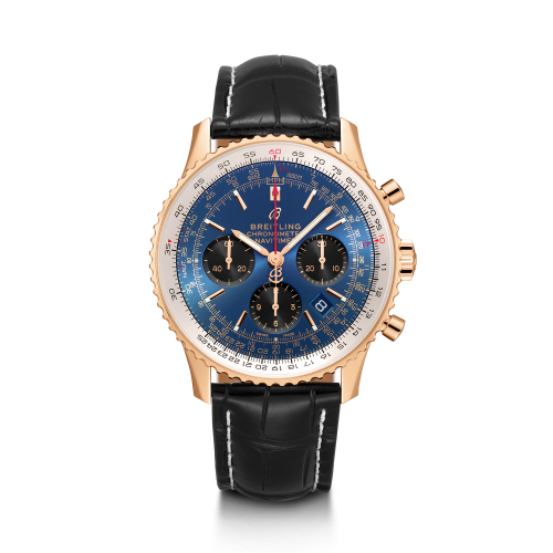 Breitling Navitimer 1 B01 Chronograph 43 Kırmızı Altın / Mavi / Croco / Folding, referans RB0121211C1P3