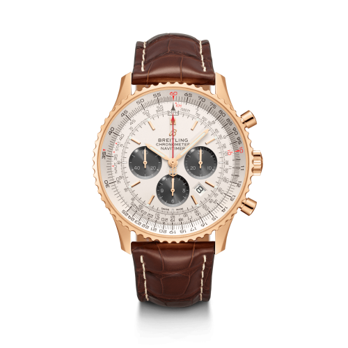 Breitling Navitimer 1 B01 Chronograph 46 Kırmızı Altın / Gümüş / Croco / Folding, referans RB0127121G1P2