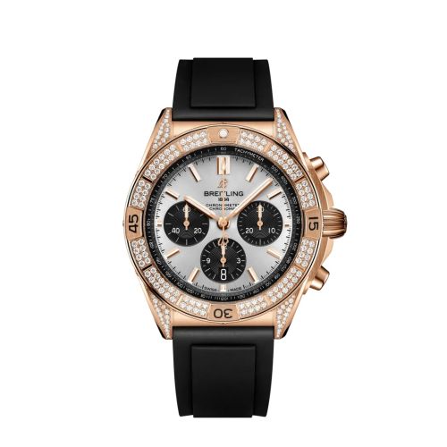 Breitling Chronomat B01 42 Kırmızı Altın - Elmas / Gümüş / Kauçuk, referans RB0134721G1S1