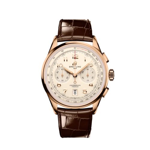 Breitling Premier B01 Chronograph 42 Kırmızı Altın / Cream / Alligator, referans RB0145371G1P1
