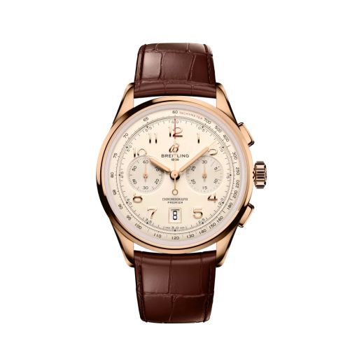 Breitling Premier B01 Chronograph 42 Kırmızı Altın / Cream / Alligator - Matte, referans RB0145371G1P2