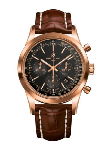 Breitling Transocean Chronograph Red Gold / Black / Croco 43mm, reference RB015212.BB16.737P