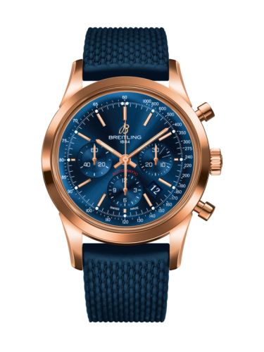 Breitling Transocean Chronograph Red Gold / Blue / Rubber Aero Classic 43mm, reference RB015212|C940|281S