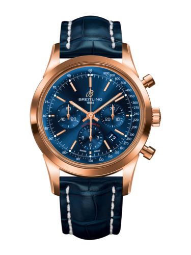 Breitling Transocean Chronograph Red Gold / Blue / Croco 43mm, reference RB015212.C940.731P