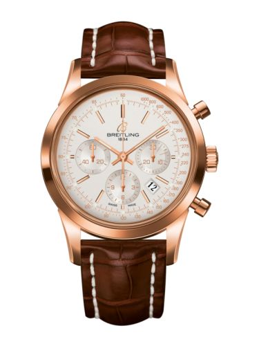 Breitling Transocean Chronograph Red Gold / Silver / Croco 43mm, reference RB015212.G738.737P