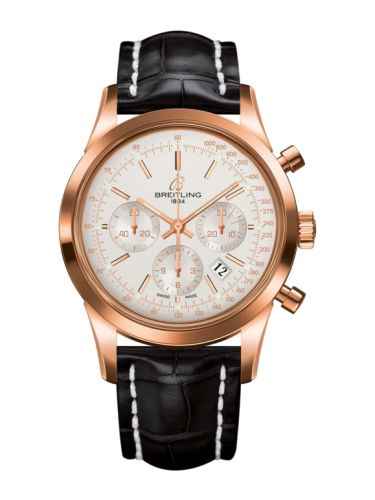 Breitling Transocean Chronograph Red Gold / Silver / Croco 43mm, reference RB015212.G738.743P