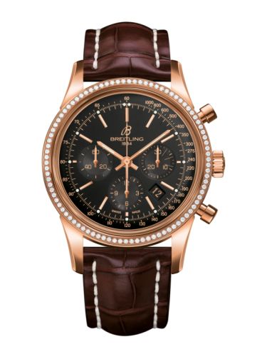 Breitling Transocean Chronograph Red Gold / Diamond / Black / Croco 43mm, reference RB015253.BB16.739P