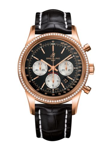Breitling Transocean Chronograph Red Gold / Diamond / Reverse Panda / Croco 43mm, reference RB015253.BF15.743P