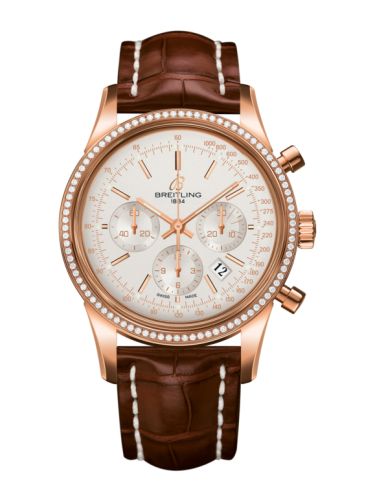 Breitling Transocean Chronograph Red Gold / Diamond / Silver / Croco 43mm, reference RB015253.G738.737P