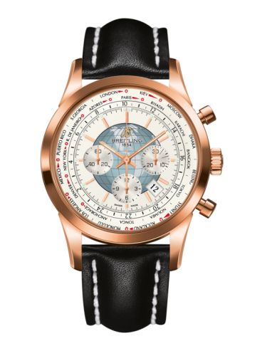 Breitling Transocean Chronograph Unitime Red Gold / Silver / Calf 46mm, reference RB0510U0.A733.441X