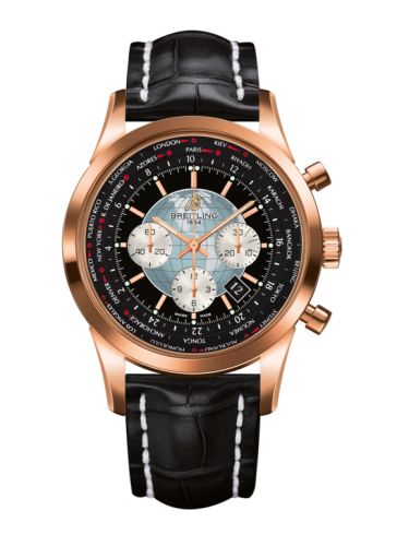 Breitling Transocean Chronograph Unitime Red Gold / Black / Croco 46mm, reference RB0510U4.BB63.760P