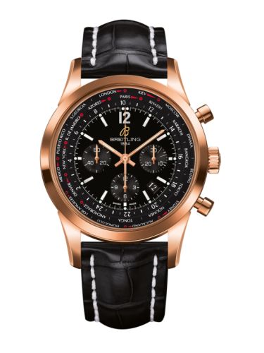 Breitling Transocean Chronograph Unitime Pilot Red Gold / Black / Croco 46mm, reference RB0510U5.BC39.760P