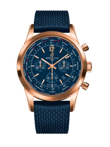 Breitling Transocean Chronograph Unitime Pilot Red Gold / Blue / Rubber 46mm, reference RB0510V1.C880.276S
