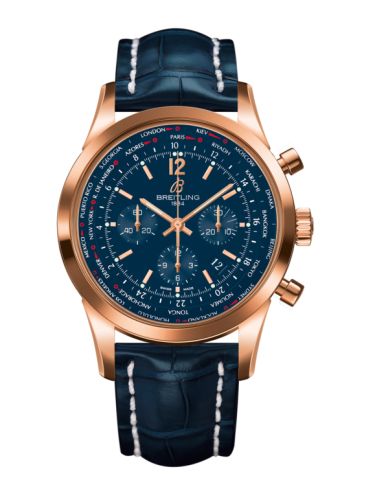 Breitling Transocean Chronograph Unitime Pilot Red Gold / Blue / Croco 46mm, reference RB0510V1.C880.746P