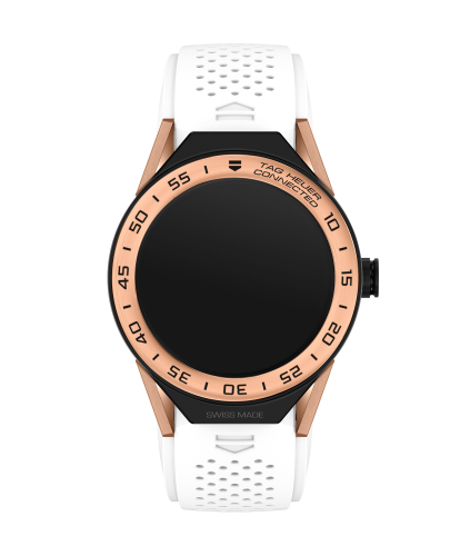 TAG Heuer Carrera Connected Modular 45 Siyah Titanyum / Pembe Altın / Beyaz Kauçuk, referans SBF8A5000.32FT6103