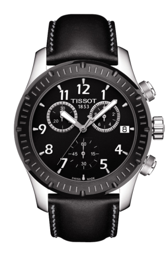 Tissot V8 Quartz Chronograph PVD Bezel Leather 42.5mm, referans T039.417.26.057.00