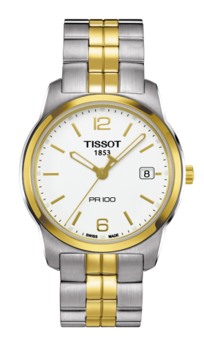Tissot PR 100 Quartz 38 Paslanmaz Çelik / Sarı Altın PVD / Beyaz / Bilezik, referans T049.410.22.017.00